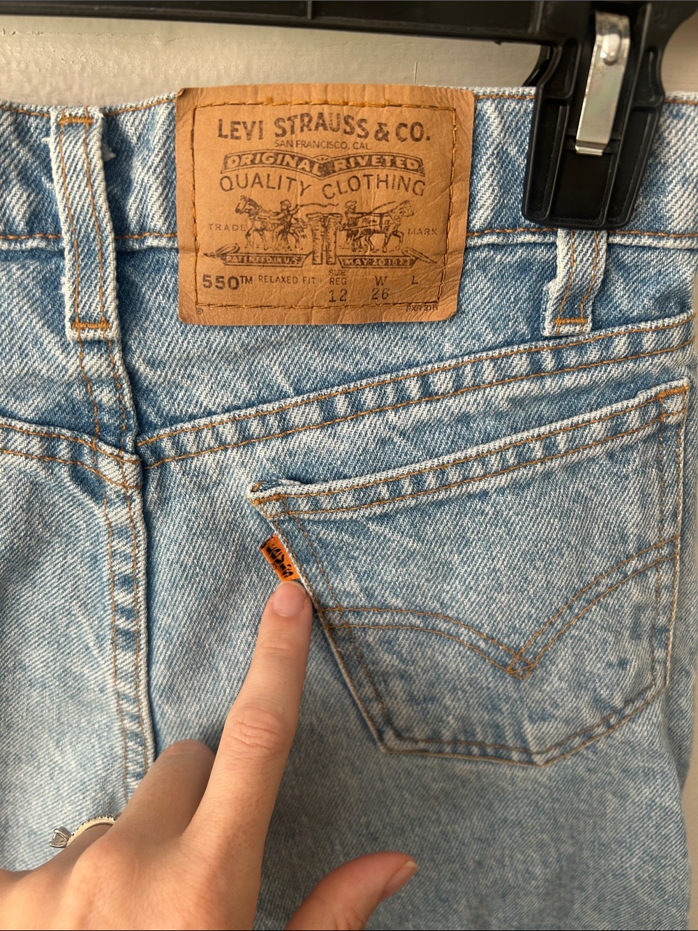Vintage Orange Tab Levi's 550 Relaxed Light Blue Boys Denim Jeans Size 12